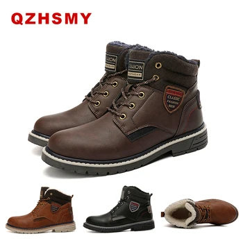 

Classic Male Boots Anti-Skidding Leather High Quality Men Shoes Popular Comfy Autumn Winter Short Plush Snow Durable Outsole