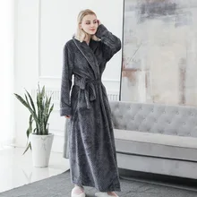 Серое Женское Коралловое кимоно из рунной шерсти халат набор длинный рукав банный халат фланель сексуальная ночная сорочка одежда для сна, ночное белье, домашняя одежда