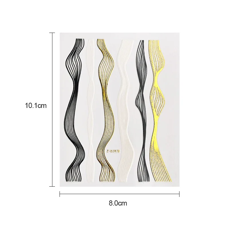 Золотой+ черный+ белый слайдеры 3D наклейки для ногтей прямые изогнутые вкладыши полосы ленты обертывания геометрический дизайн ногтей украшения ZJT4057