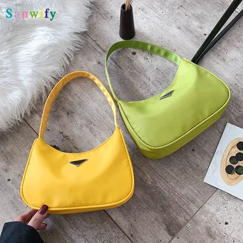 

2019 New Fashion Personality Nylon Underarm Baguette Package Minimalistic Vintage Wild Solid Color Mini Carry Shoulder Bag