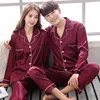 Black Men Nightwear Shirt Pants Sleep Pajamas Sets Long Sleeve Sleepwear Spring Autumn Silky Nightgown Robe Clothes L-XXXL ► Photo 2/6