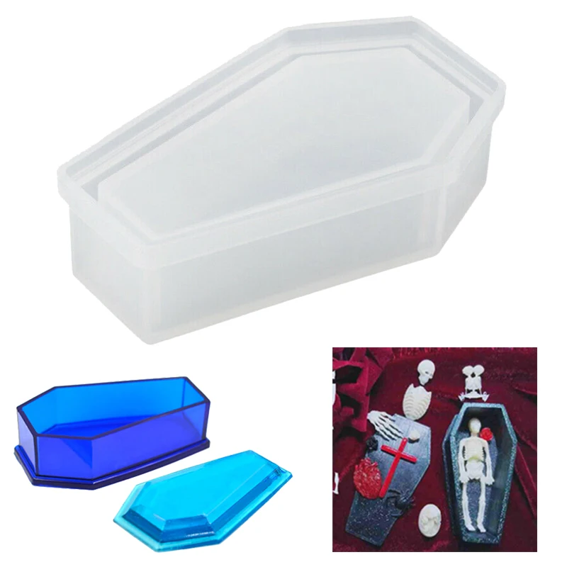 

1Pc New Silicone Vampire Coffin Mold with Cover Jewelry Storage Resin Mould Casting Clear DIY Tools 130*80*38mm