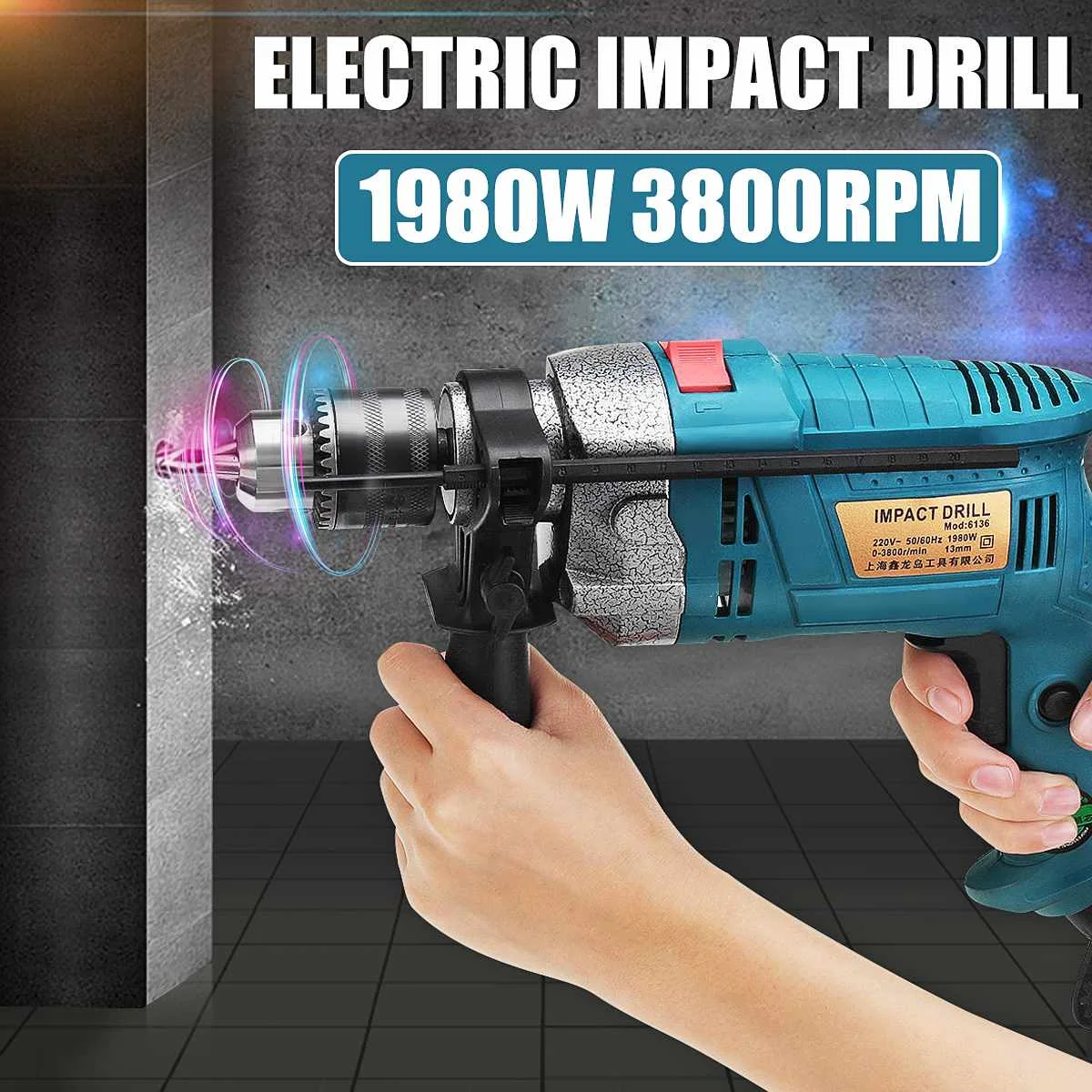 1980W 220V 3800rpm Electric Impact Drill Kit with