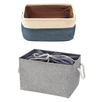 

1 Pcs Storage Basket With Dual Handles Dark Blue S & 1 Pcs Home Cotton Linen Toys Clothes Drawstring Storage Basket