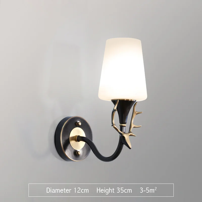 Роскошная стеклянная Рождественская лампа EMK, Роскошная золотая настенная лампа с головой оленя, светодиодный светильник для спальни, гостиной, внутреннего освещения - Цвет абажура: Black-1Light