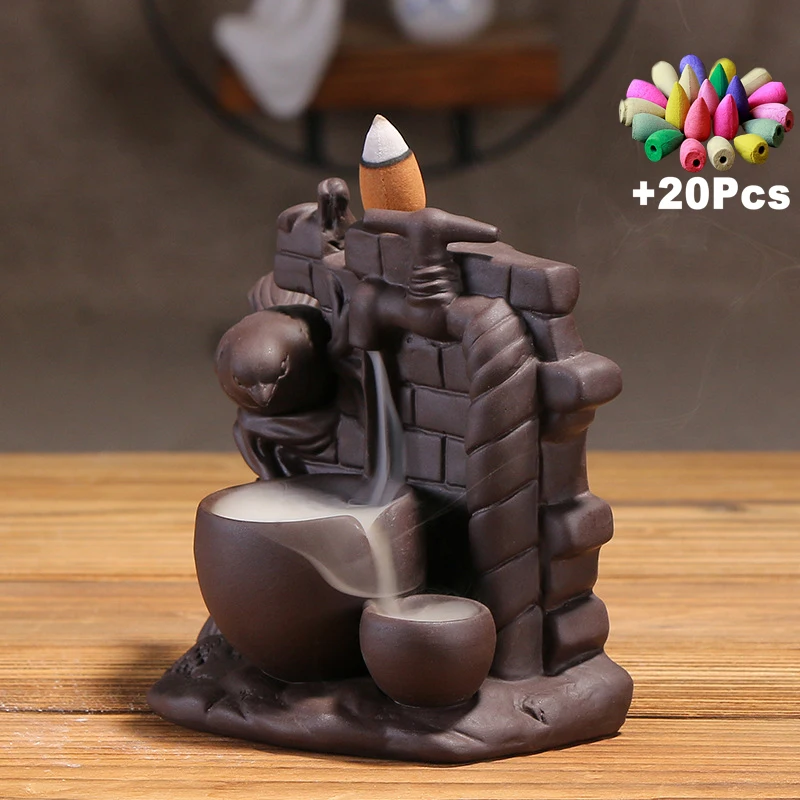 

Gift 20Ps Incense Cones Chinese Style Bird Drinking Water Creative Ceramic Backflow Incense Burner Interesting Ornaments Ashtray