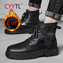 

CYYTL Men's Fashion Keep Warm Ankle Boots Leather Shoes Casual Waterproof Winter Snow Flats Fur Lining Platform Botines Mujer
