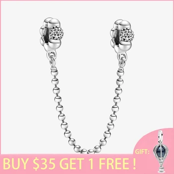 

2020 Spring new 100% 925 Sterling Silver Beads Beads & Pave Safety Chain Charms fit Original Pan's Bracelets Women DIY Jewelry
