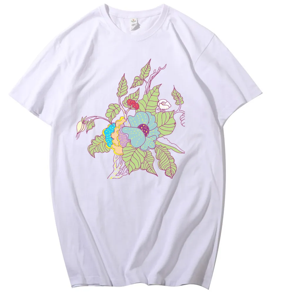 

Flower Print T-Shirt Women's Weekend Casual Short Sleeve Summer T-Shirt High-end Cotton White Black Gray Men's Tops