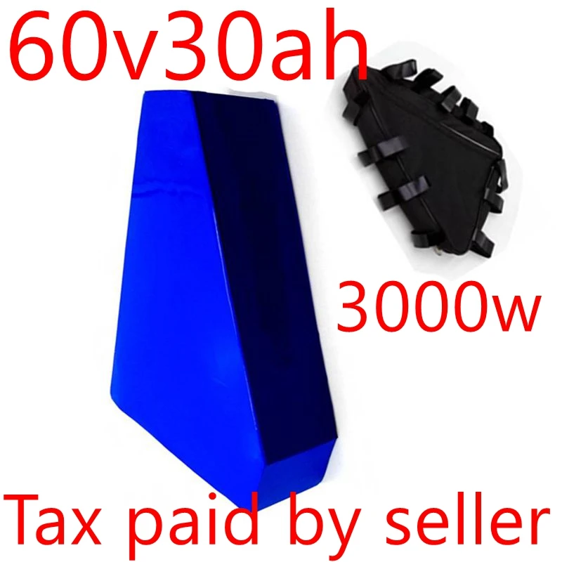 Clearance 3000W 60V 30AH ebike 60v 2000w triangle lithium battery 60v electric bike battery with triangle bag 60A BMS 0
