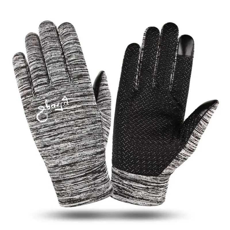 1 Pair Gray Thicken One Size Cycling Gloves Men Full Finger Touch Screen Anti-slip Fluffy Riding Glove Sportswear Accessories - Цвет: Серый