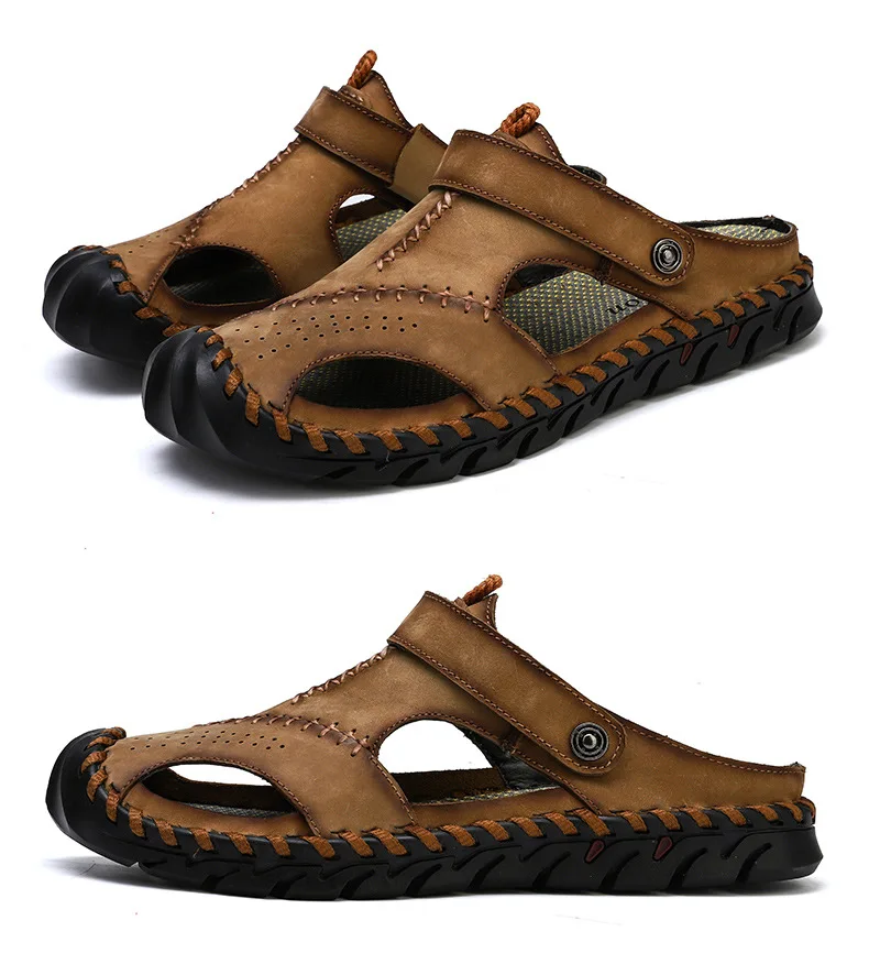 COWCOM Summer Men's Woven Sandals Outdoor Sandals Men's Large Size Sandals Rome Personalized Leather Shoes CLK