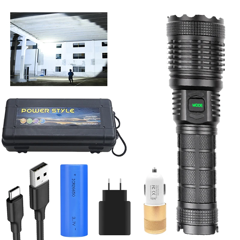 

8000LM Super Powerful XHP70 26650 LED Flashlight XLamp USB Rechargeable XM-L2 18650 Tactical Light 26650 Zoom Camp Torch