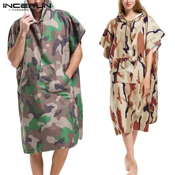 

INCERUN Men Bathrobes Camouflage Print Quick Dry Short Sleeve Hooded Breathable Pockets Robes Fashion Beach Ladies Bathrobe 2020