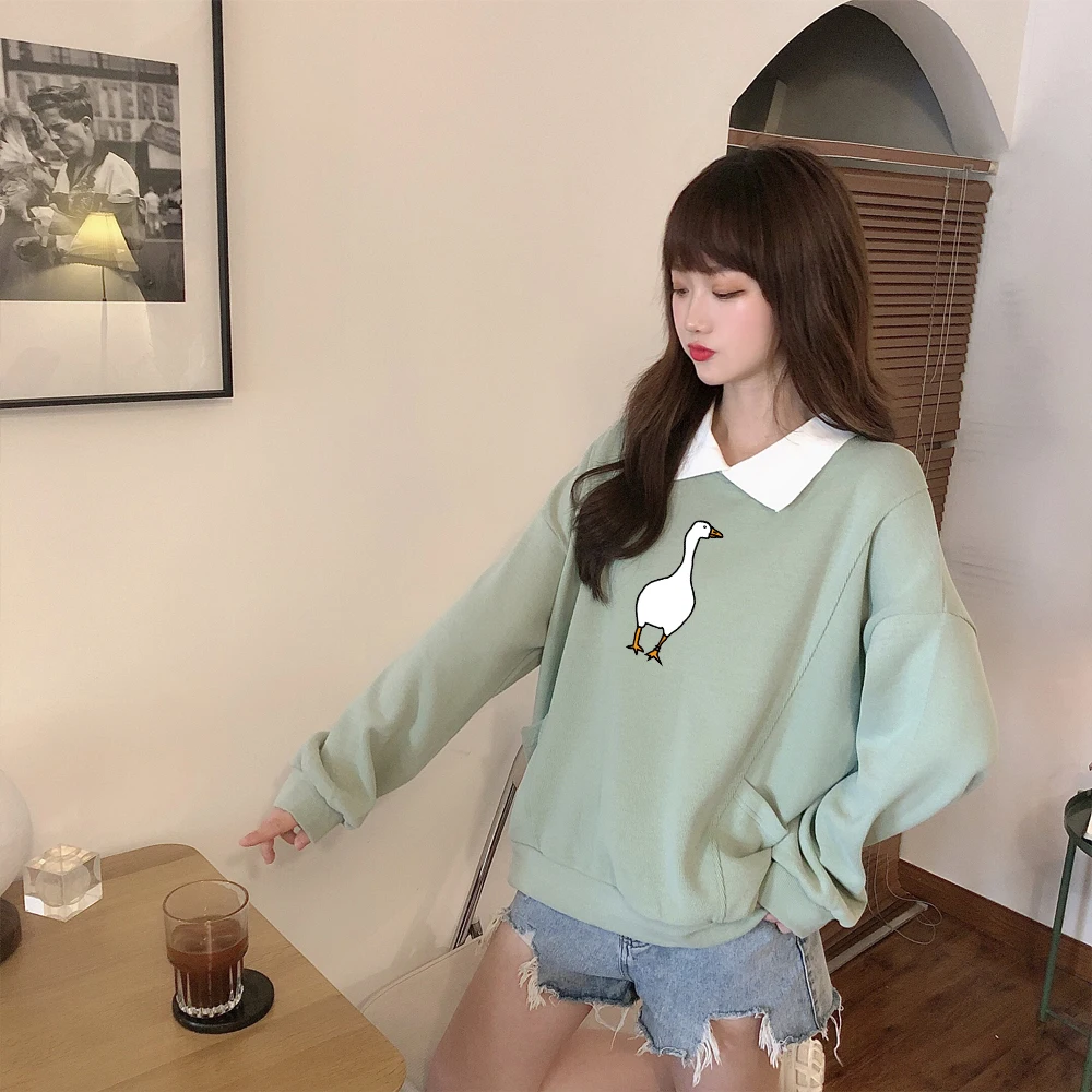 

Cute Gothic Hoodies Oversized Sweatshirt with Collar Streetwear Women Korean Style Ladies Casual Loose Long Sleeve Sweatshirt