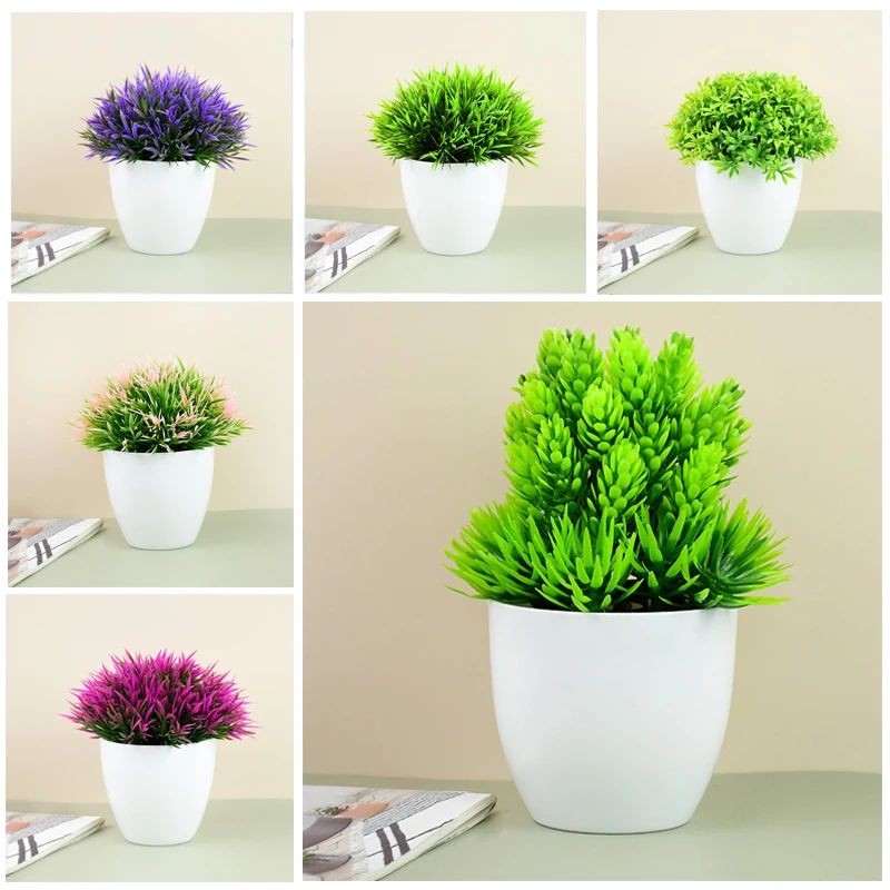 偽の緑の植物盆栽造花草小さな木ポット植物家の装飾のためホテル公式デスク植木鉢飾り 人工植物 Aliexpress