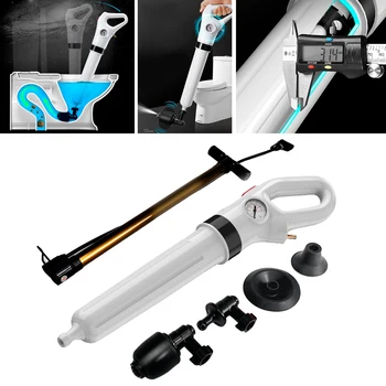 

Toilet Air Pressure Inflator Plunger Pump Kit, Detachable Assembly Sewer Pump Dashboard Barometer