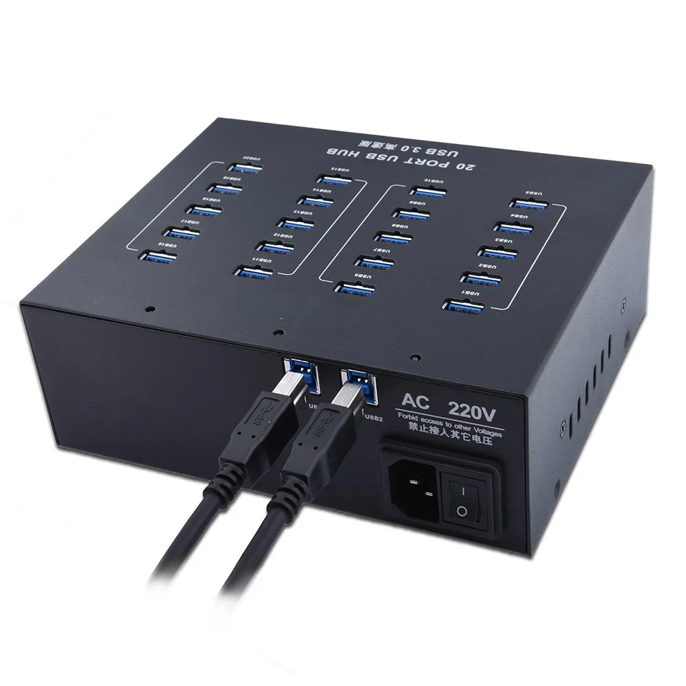The USB 3.0 20 Port Super Speed usb charging hub supports backward