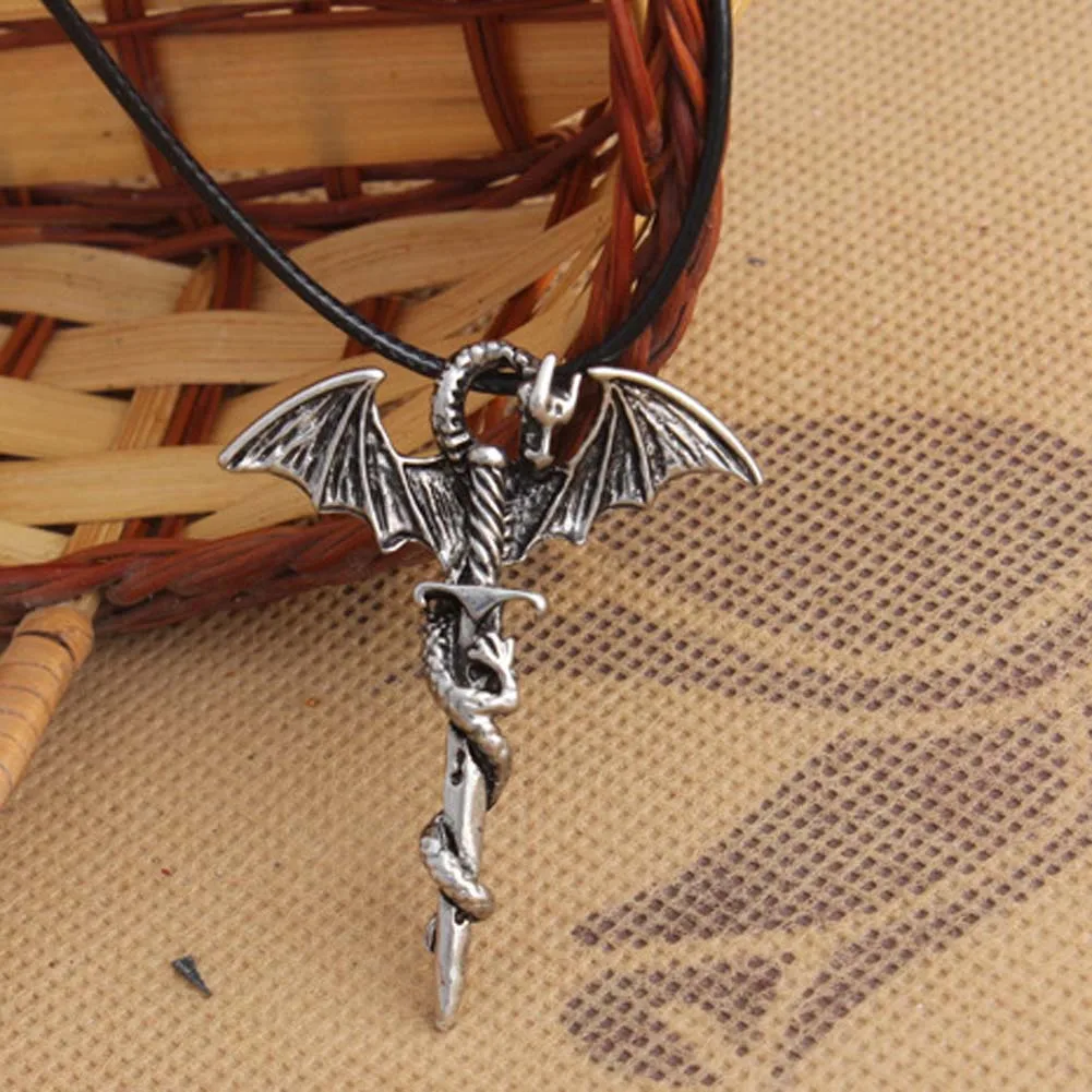 Men's Dragon Pendant Necklace With Rope Vintage Metal Wing Cross Sword Punk Rock Gothic Necklaces | Украшения и аксессуары