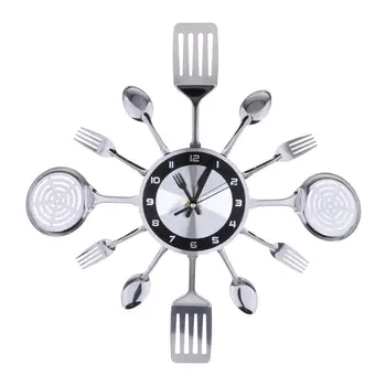 

Home Cutlery Utensil Wall Clock Fork Spoon Kitchen Clock Decor for Home Kids Bedroom Kindergarten Kitchen Office Hotel Display