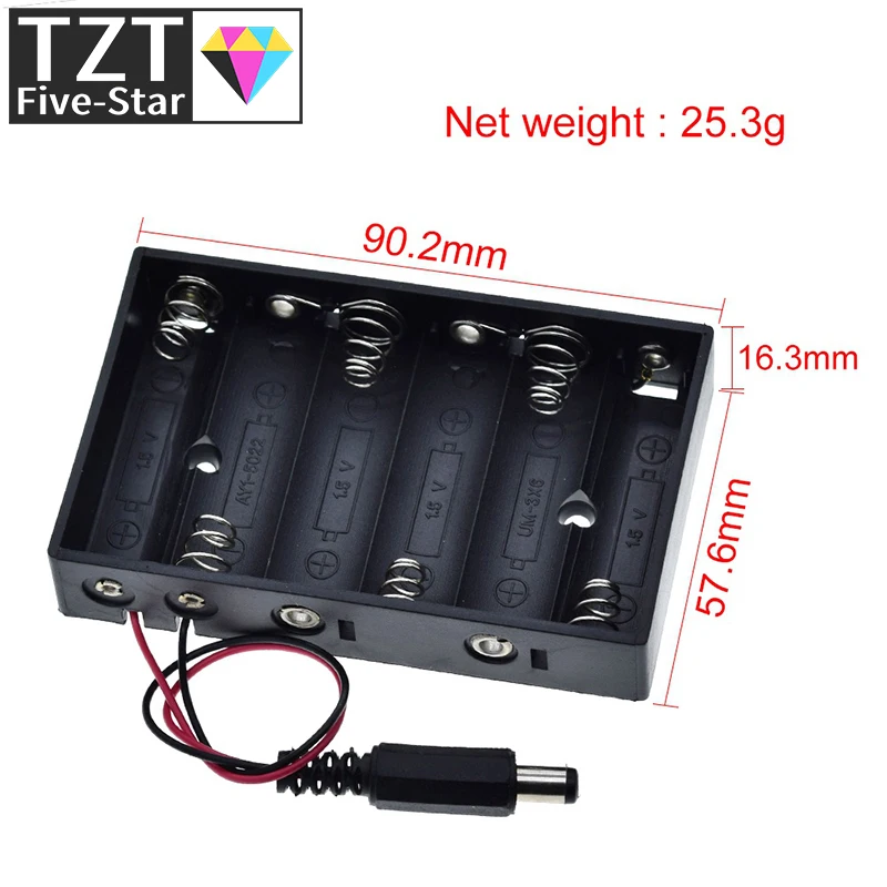 1/3 Stück Batteriehalter für 6 AA-Batterien, Aufbewahrungsbox mit DC2.1-Stromanschluss für Arduino – Detail 5