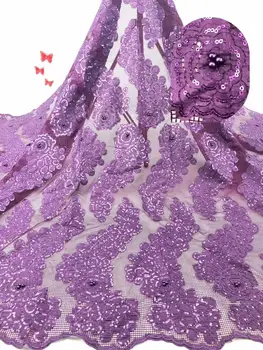 

Nigerian Lace Fabrics High Quality purple Embroidered Tulle Lace Fabric 2019 French 3D Flowers Tulle Lace Fabric FDP831