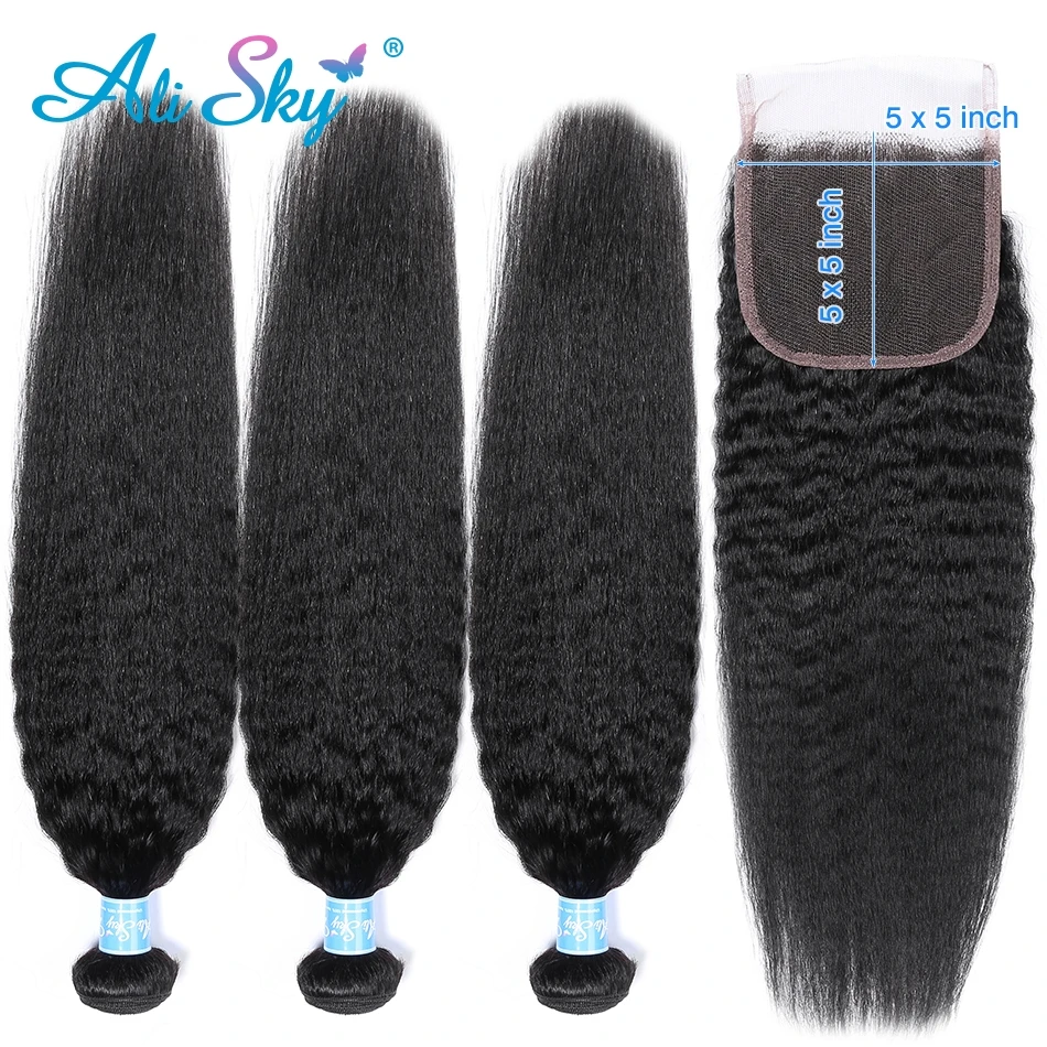 Alisky, перуанские кудрявые прямые пряди, 5*5, человеческие волосы Remy для наращивания, волосы, 3 пряди, волосы с застежкой