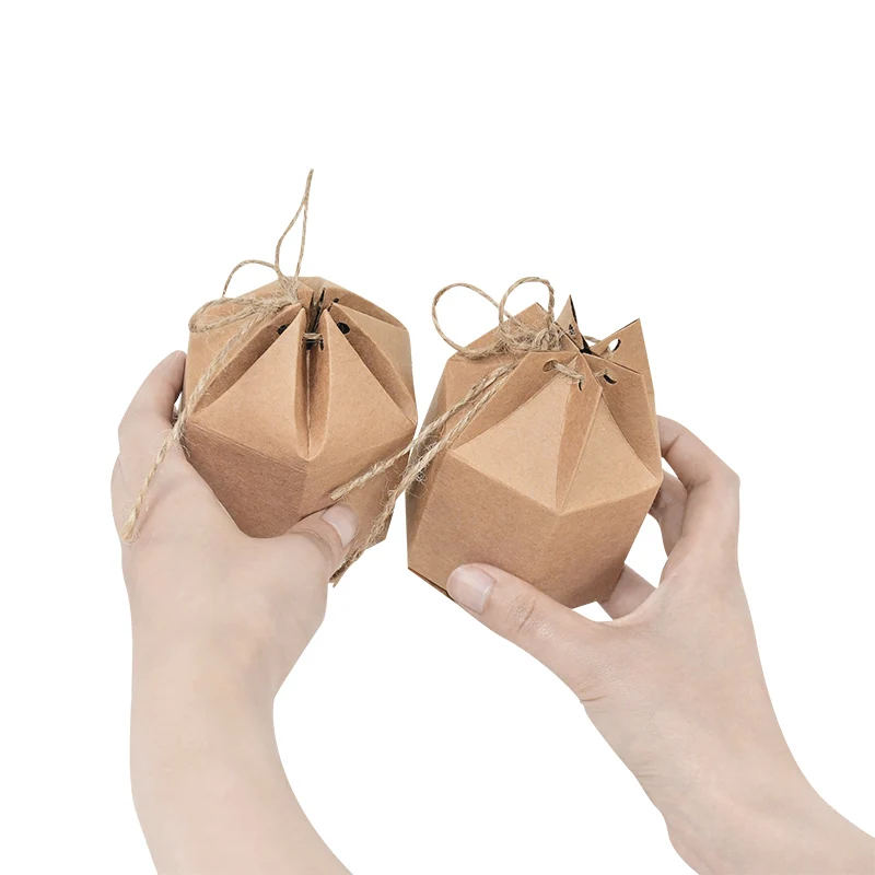 10pcs Hexagon Shape Creative Kraft Paper Candy Boxes Wedding Favors Gift Packaging Box For Birthday Party Baby Shower Decor