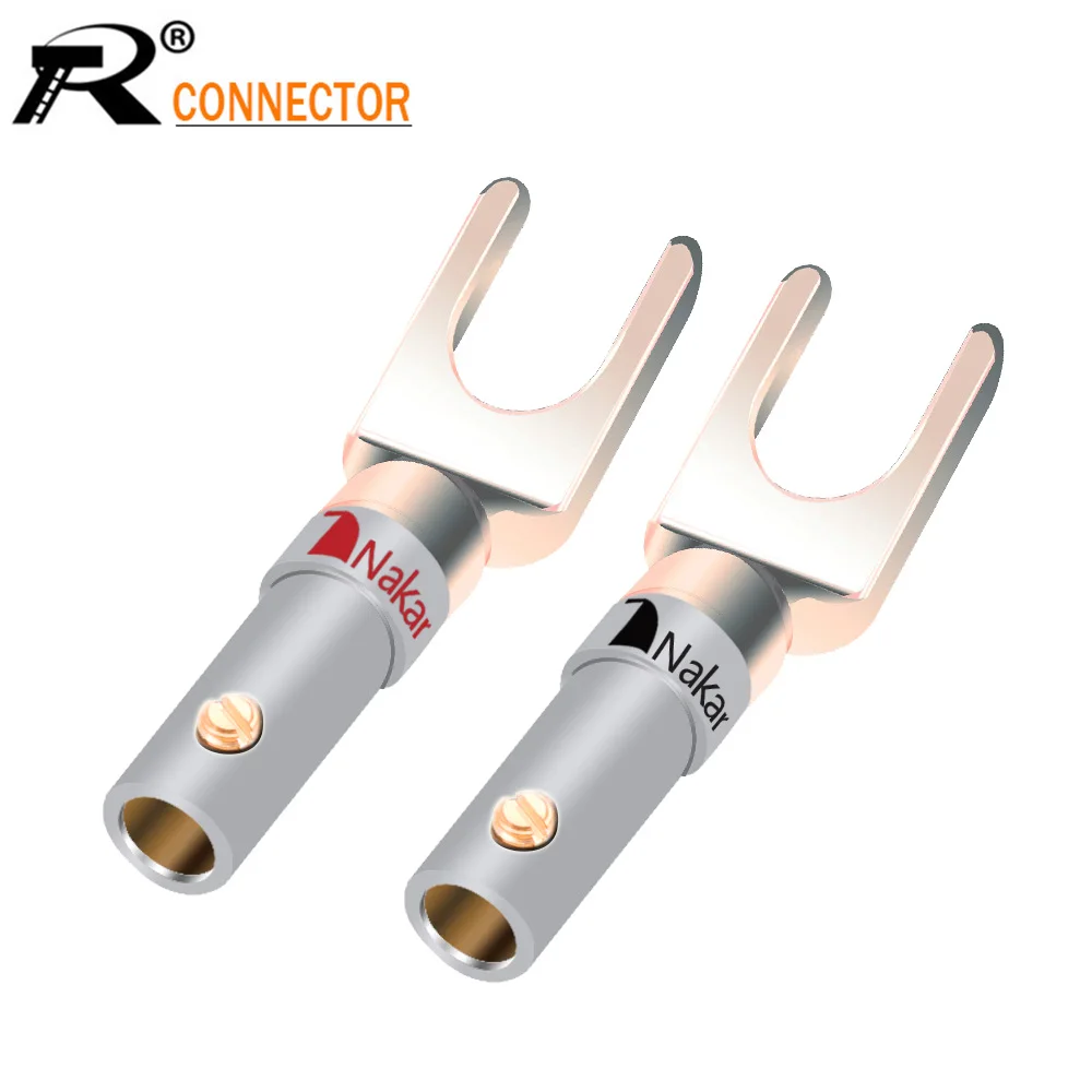 2pcs/1pair "Y"/"U" Type spade banana plug Connectors Gold Plated Screws
