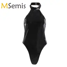 Женский купальник из латекса, цельное нижнее белье, купальник из лакированной кожи, купальник с открытой спиной, боди, клубная одежда