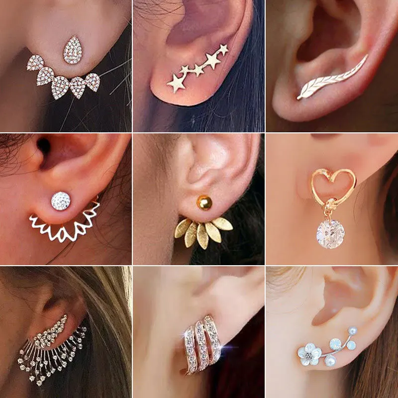 Fashion Flower Bird Star Enamel Crystal Womens Ear Stud Earring Wedding Jewelry