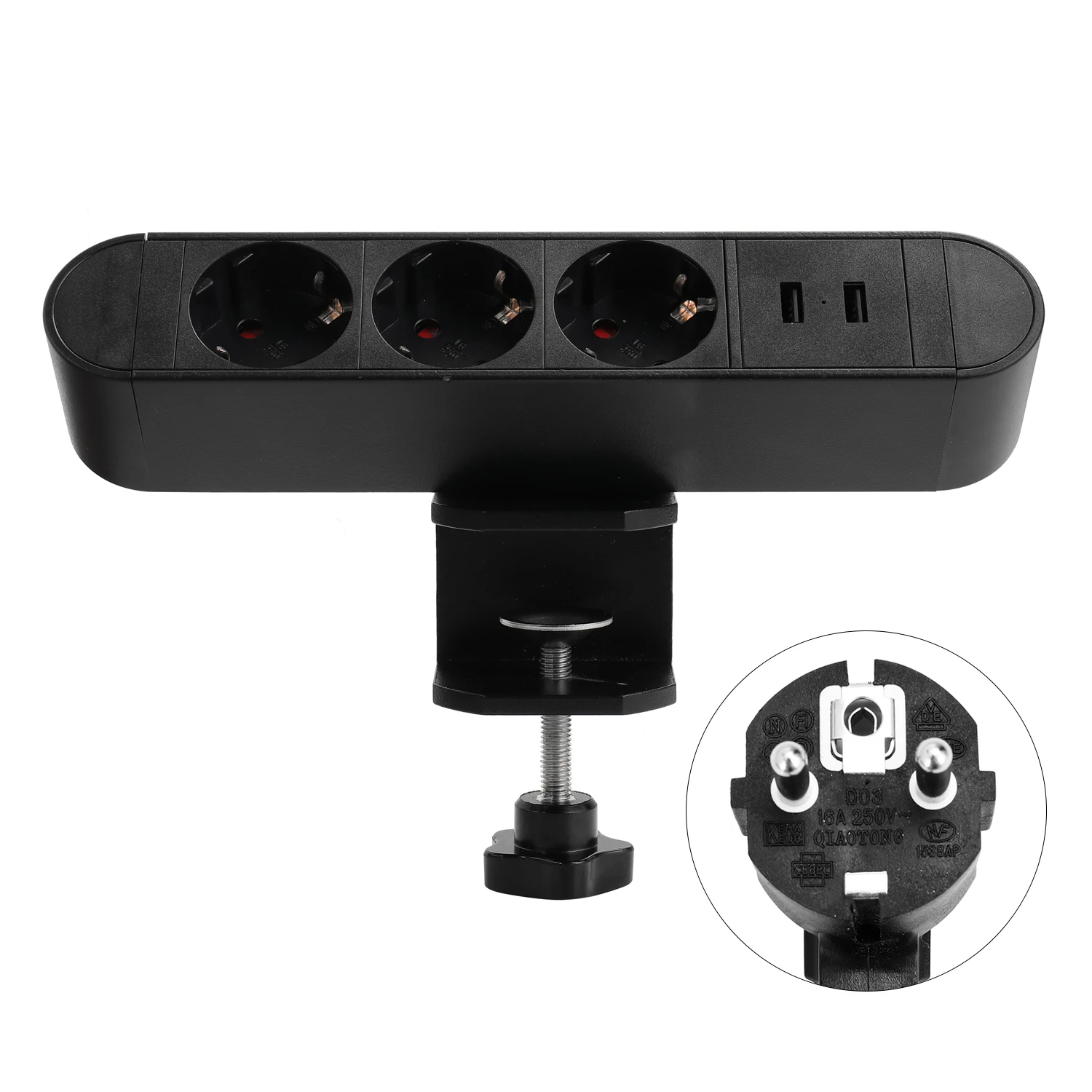

2500W 250V 10A USB Desktop Socket Table Clip Clamp Free Hole Tabletop Office Workstation Sockets
