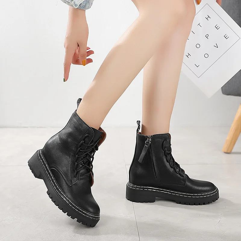 

Special Offer Elevator Martin Boots Women's Genuine Leather plus Velvet Yang Celebrity Style Power Season Thick Bottomed Short B