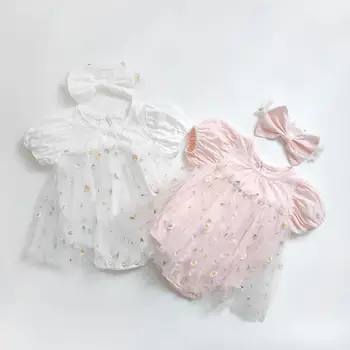 

Baby Girls Dress Summer Jumpsuit Cotton Little Daisy Embroidery Dresses Newborn Baby Mesh Dresses Infant Baby Girl Clothes 0-24M