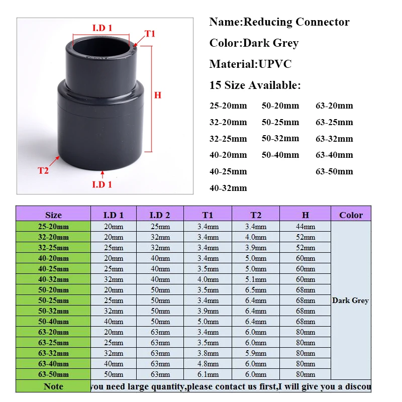 25~40 To 20~32mm UPVC Pipe Reducing Connector Irrigation System Hydroponics Frame Aquarium Fish Tank Elbow Socket Joint