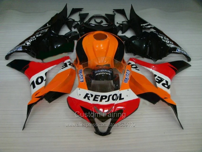 Ико качество обтекатель комплект для HONDA CBR600RR 2009 2010 2011 2012 CBR 600 RR, черные, оранжевые, Обтекатели Repsol 09, 10, 11, 12, XF10