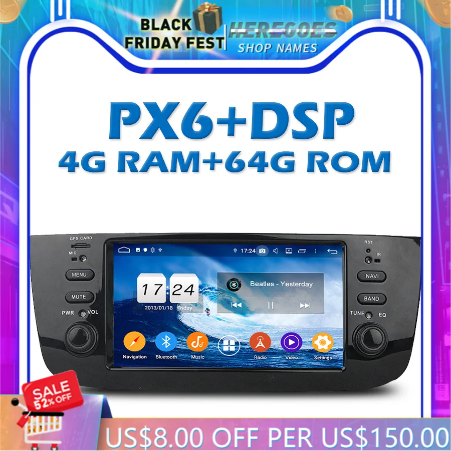 

PX6 Car DVD Player DSP IPS TDA7851 Android 10.0 4GB + 64GB GPS Google Map RDS Radio Wifi Bluetooth 5.0 For Fiat LINEA 2014 2015