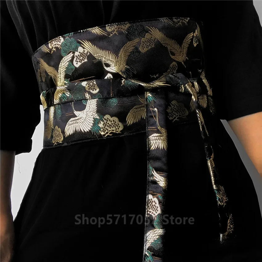 Japanese Embroidery Vintage Style Woman Kimono Belt Elastic Waist Cummerbunds Wide Yukata Dress Crane Floral Haori Men Obi | Тематическая