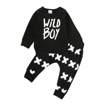 

2019 Baby Spring Autumn Clothing Newborn Baby Boys Long Sleeve Letter T Shirt Tops+ Plus Print Pants Clothes 2PCs Outfits Set
