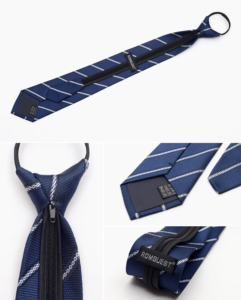 High Quality New Fashion Ties Men Business Worker Zipper 7cm Striped Tie Wedding Neckties for men Designers with Gift Box