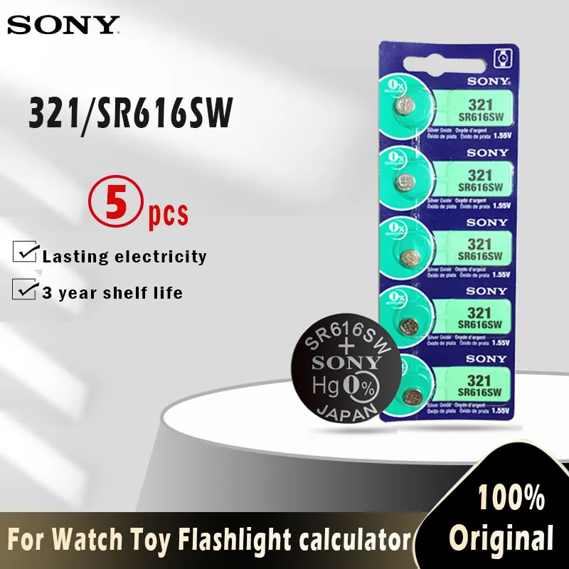 5 шт. Sony 100% оригинал 321 SR616SW SR616 1 55 в оксид серебра аккумулятор для часов игрушек