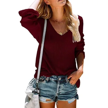 

Fashion Womens V Neck Sweater Pullover Long Sleeve Oversized Loose Sweater JL