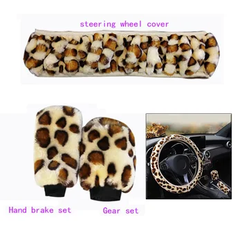 

3pcs Steering wheel cover Gear Shift Leopard Print Interior Accessories
