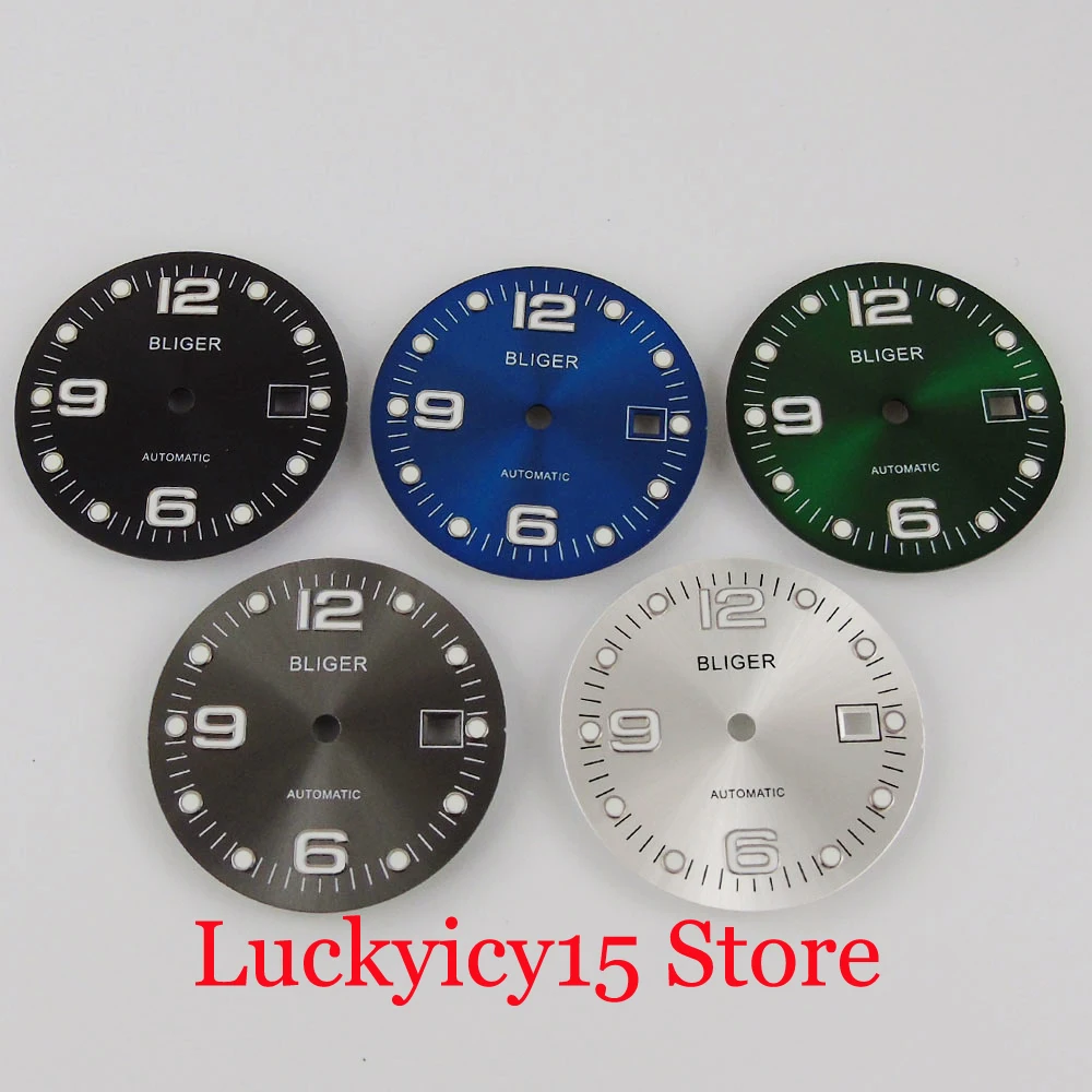 

BLIGER Black / Green / White 31.5mm Watch Dial with Date Window Fit ETA 2836 MIYOTA Movement