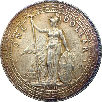 

United Kingdom 1 Dollar British Trade Dollar 1910 One Dollar Cupronickel Plated Silver Hong Kong Yi Yuan Copy Coin