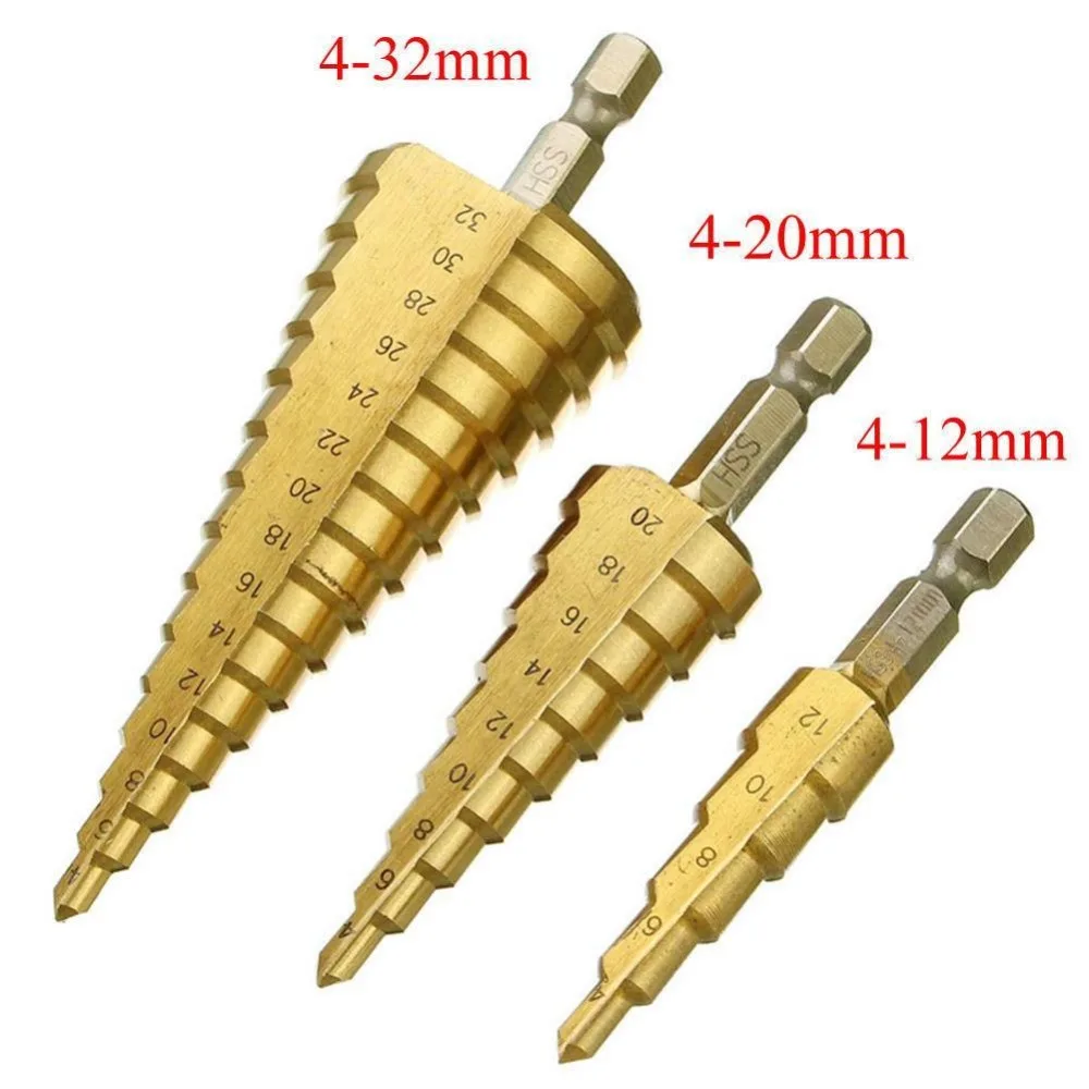 4-12 4-20 4-32 HSS с титановым покрытием Шаг сверло инструменты для сверления для металла высокоскоростная стальная деревянная дырочка конусная дрель