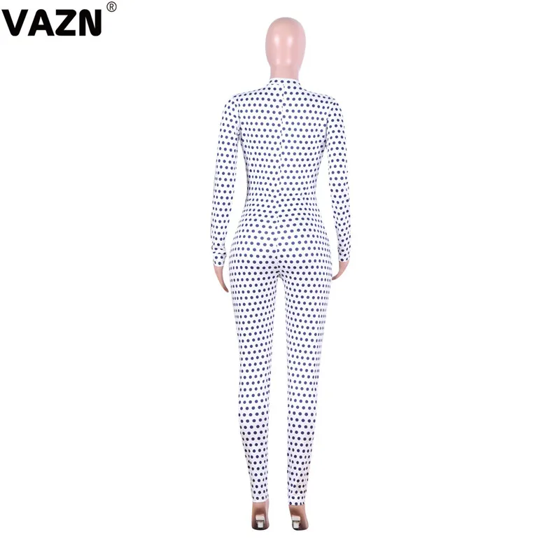 VAZN NK050 в горошек с v-образным вырезом, новые леопардовые спортивные костюмы, комбинезоны с длинным рукавом, облегающие Женские комбинезоны с длинным рукавом, Длинные облегающие комбинезоны