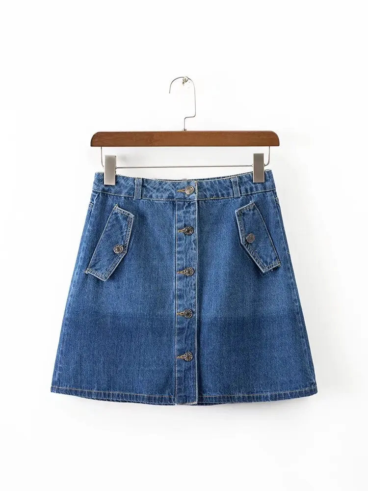 

Korean-style Versitile Fashion A- line-Button Mixed Colors Denim Skirt/Skirt Summer
