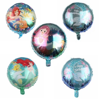 

5 PCS 18 Inch Round Cartoon Mermaid Balloon Princess Ariel Helium Balloon Birthday Party Decoration Child Balloon Toy Supplies