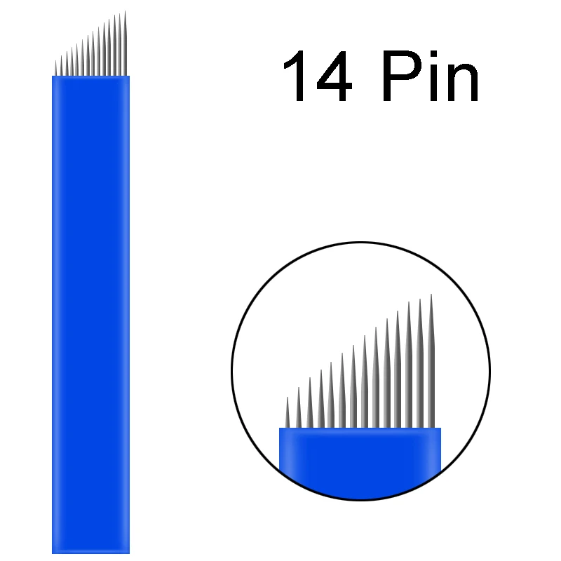 14pin 500 шт 18 Pin u-образные иглы для татуировки перманентный макияж бровей вышивка лезвия для 3D микроблейдинг ручная Татуировка ручка - Габаритные размеры: 14pin